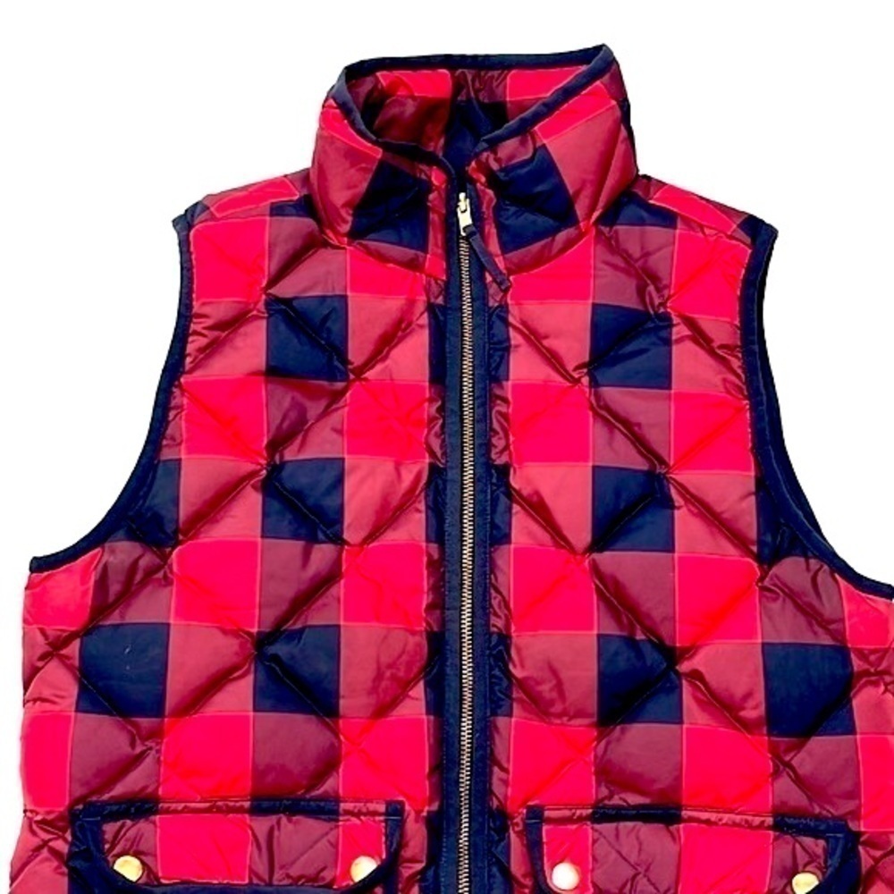 J Crew Woman Excursion Quilted Buffalo Black Red Checker Vest Size S - Picture 2 of 9